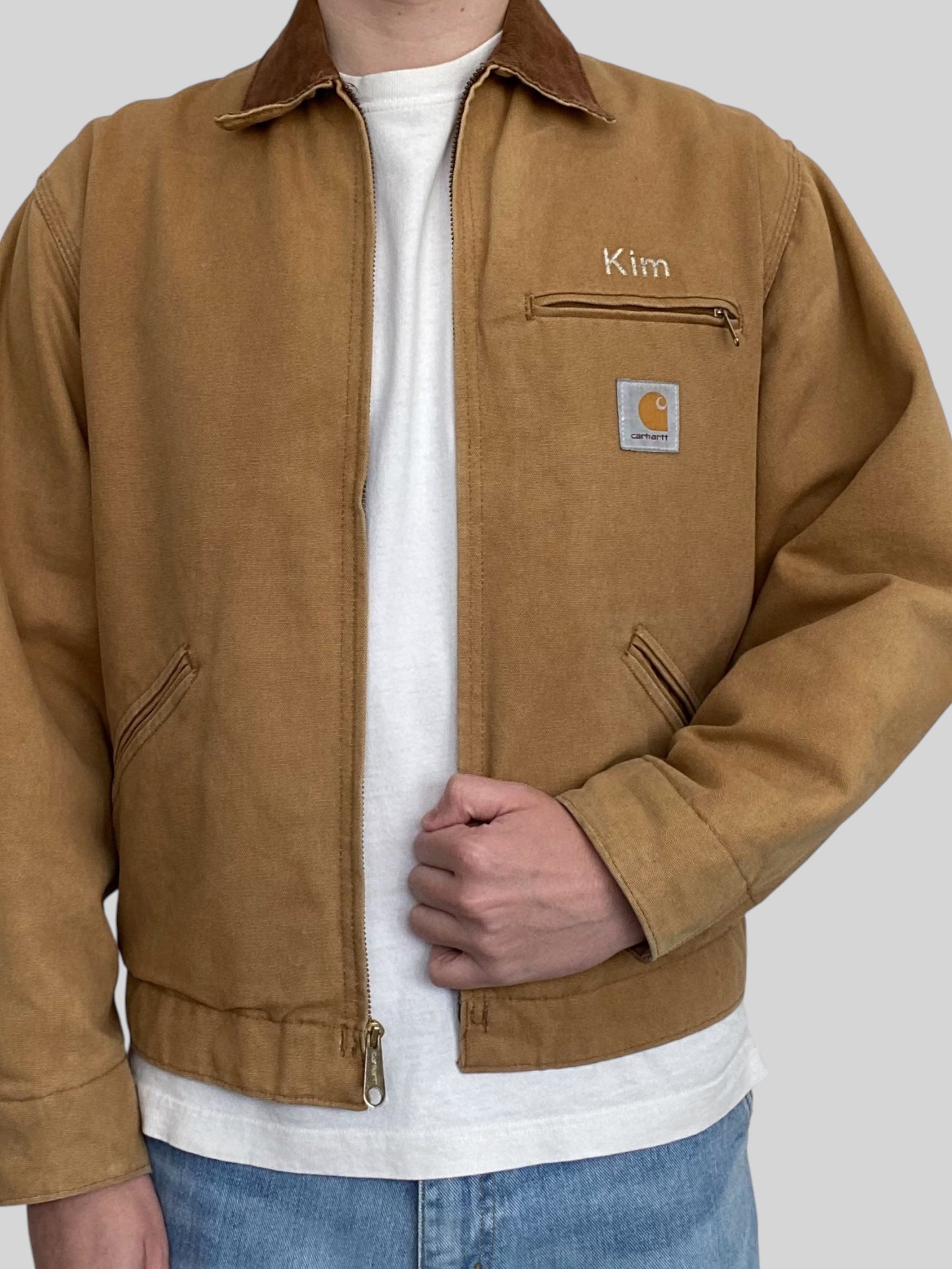 Vintage Carhartt Cushion Lined American Detroit Jacket Beige Large