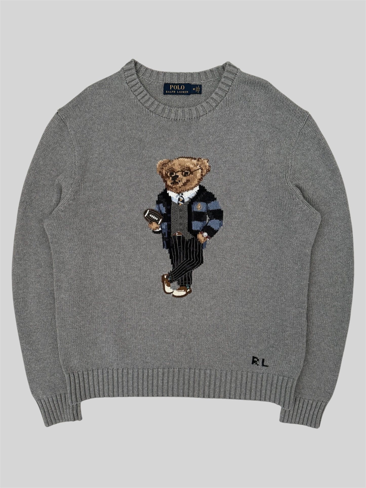 Authentic Polo Ralph Lauren Teddy Bear Knitted Pullover Jumper Light Grey M