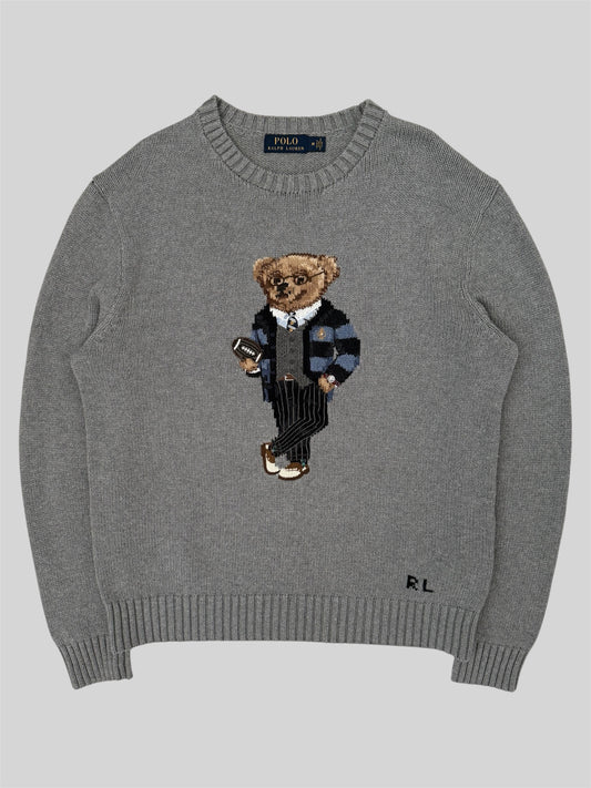 Authentic Polo Ralph Lauren Teddy Bear Knitted Pullover Jumper Light Grey M
