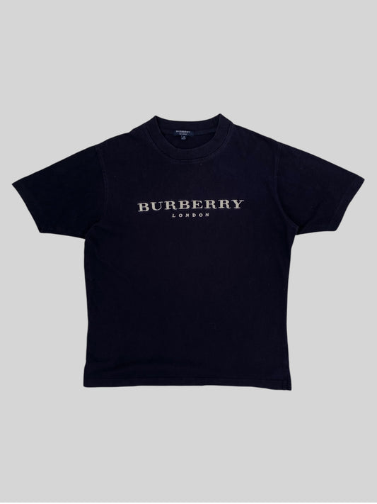 Vintage Burberry Embroidered Spellout T Shirt Faded Black Medium