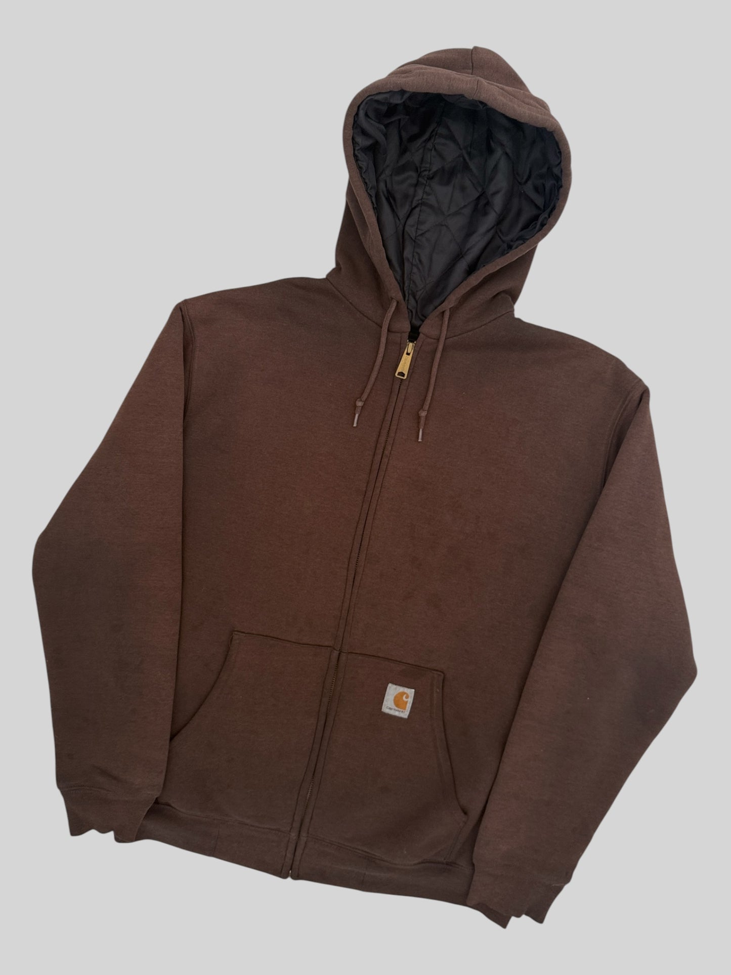Vintage 1990s Carhartt Quilted Lined Full Zip Faded Hoodie Brown Medium