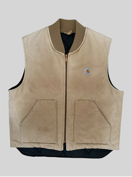 Vintage Carhartt 1988 American Cushion Lined Full Zip Gilet V0186 Beige X-Large