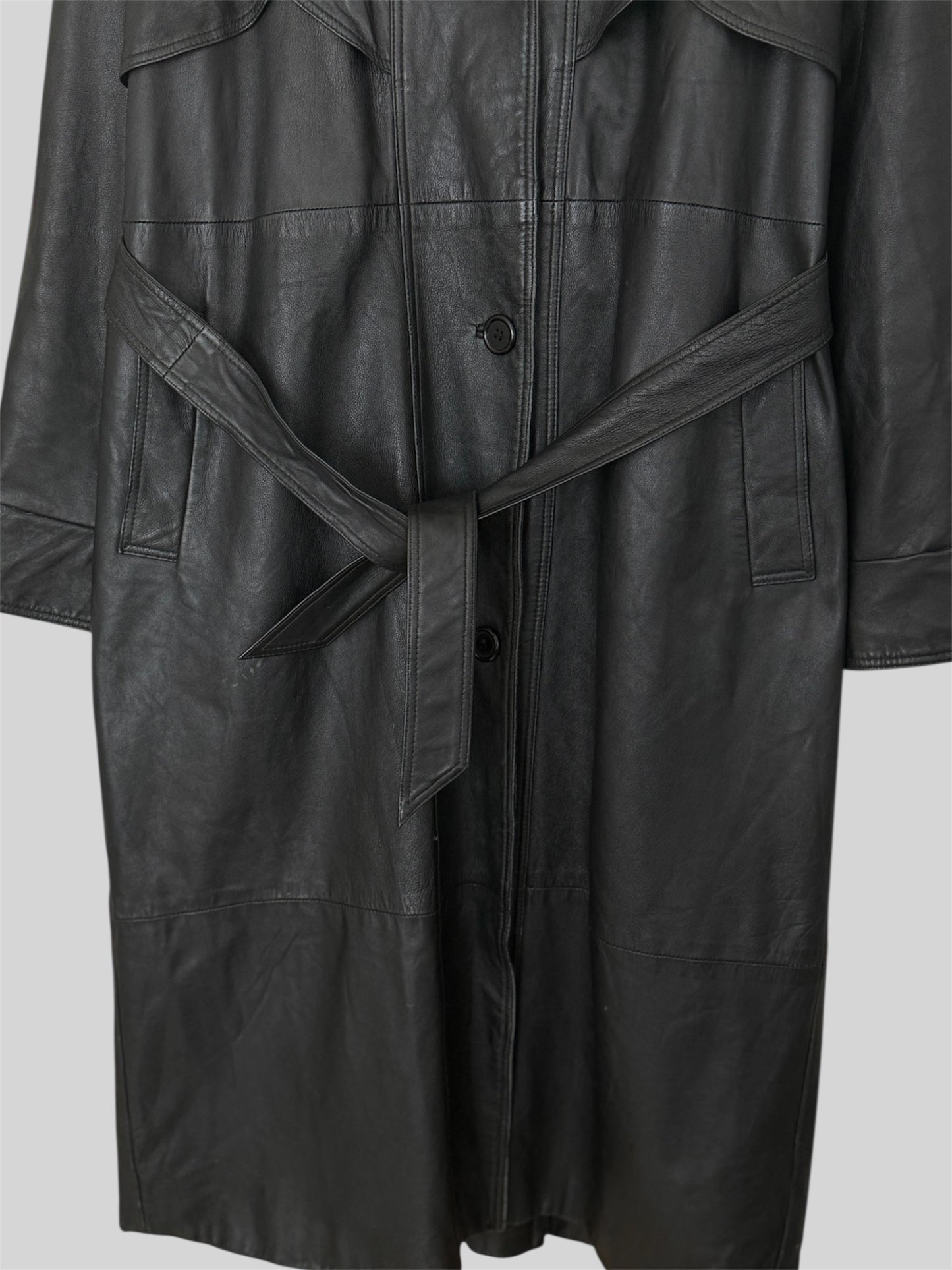 Rare 1990s Burberry Men’s Regular Fit Leather Trench Coat Black Size Medium