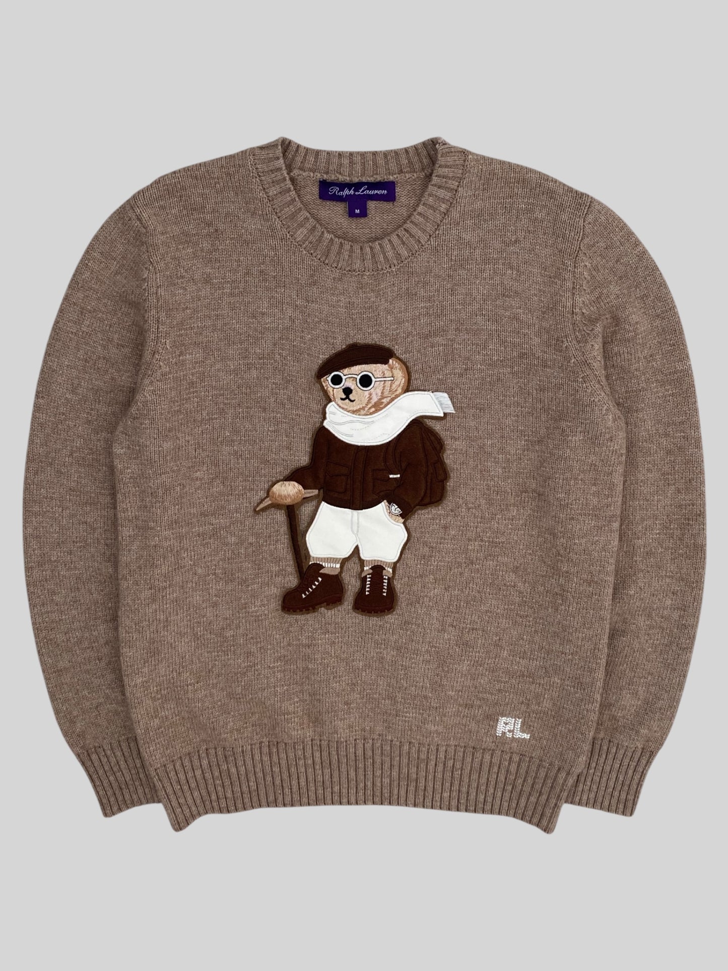 Authentic Ralph Lauren Purple Label Bear Knitted Jumper Light Brown Medium