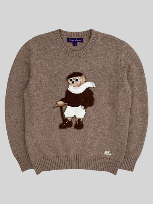 Authentic Ralph Lauren Purple Label Bear Knitted Jumper Light Brown Medium