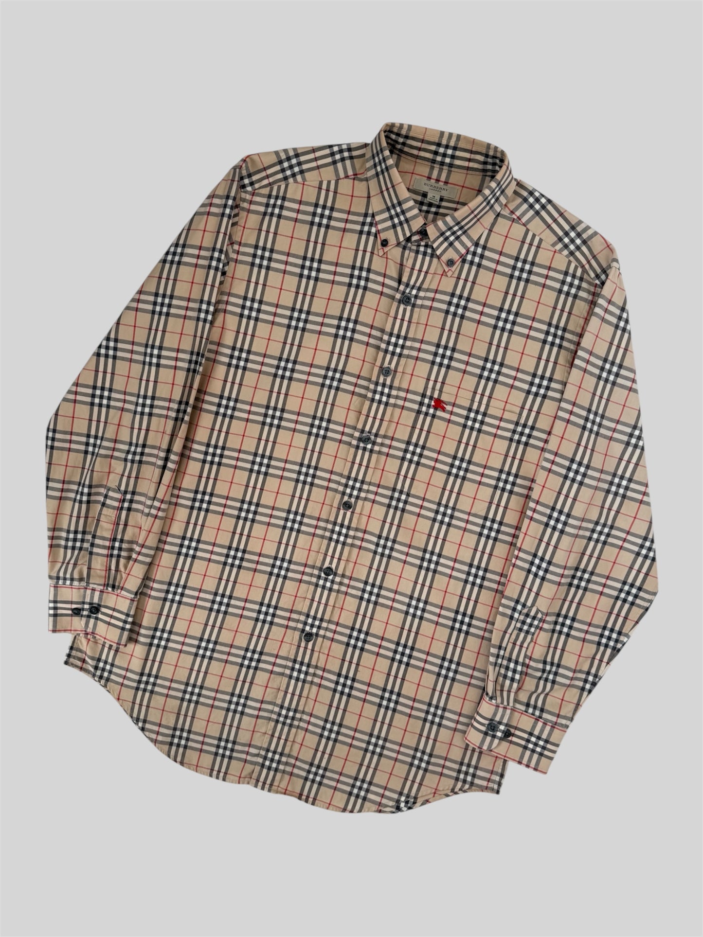 Vintage Burberry 2000s Nova Check Long Sleeve Button Up Shirt Beige Medium