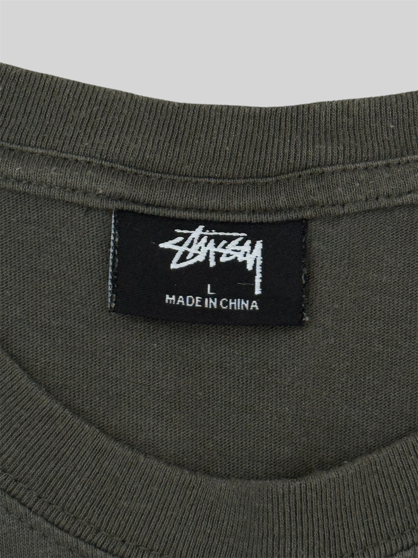 Modern Stussy Lion Graphic Print Spellout T Shirt Dark Green Large