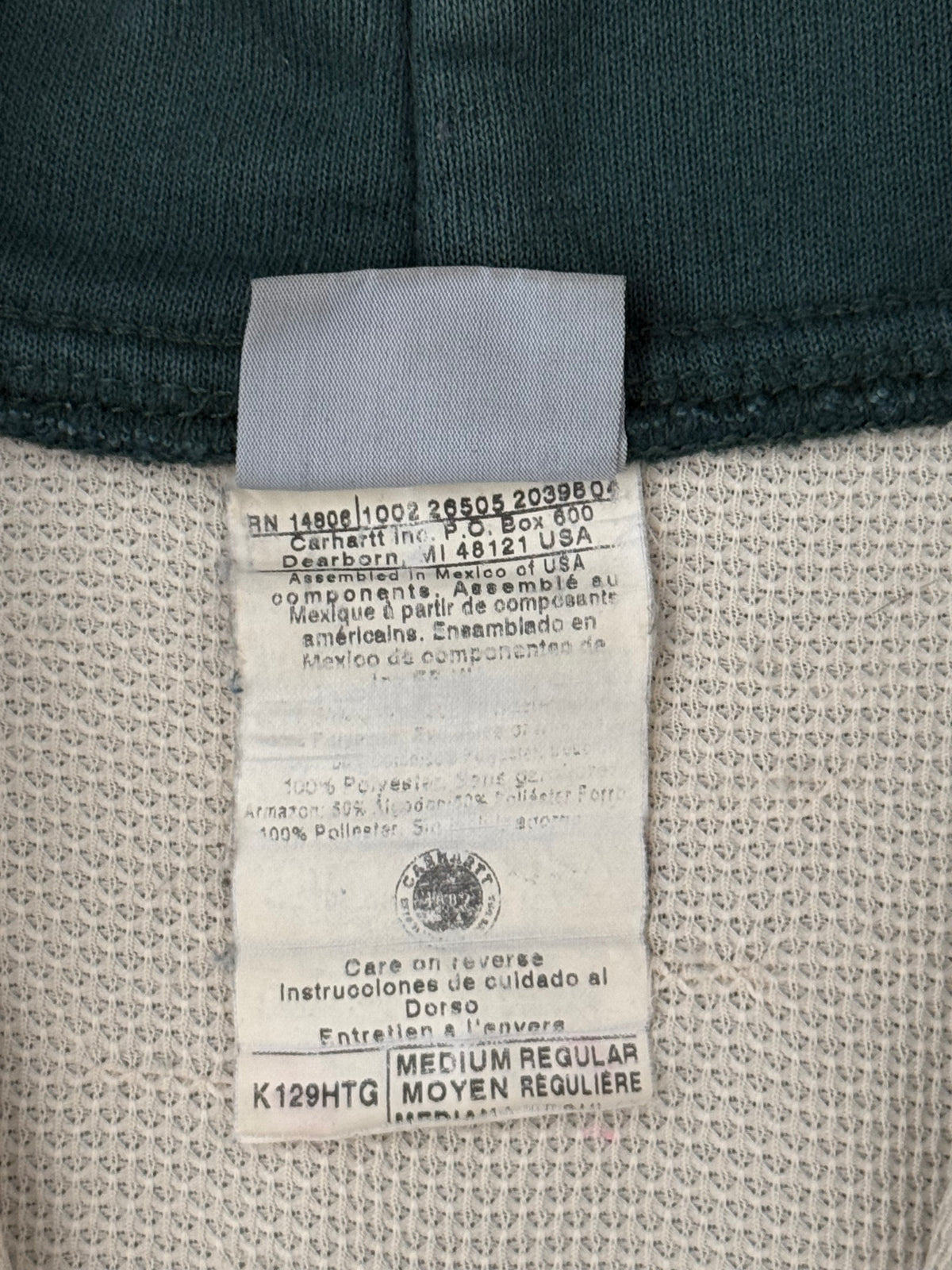 Vintage Carhartt 2002 Thermal Lining Full Zip Hoodie K129 HTG Green Medium