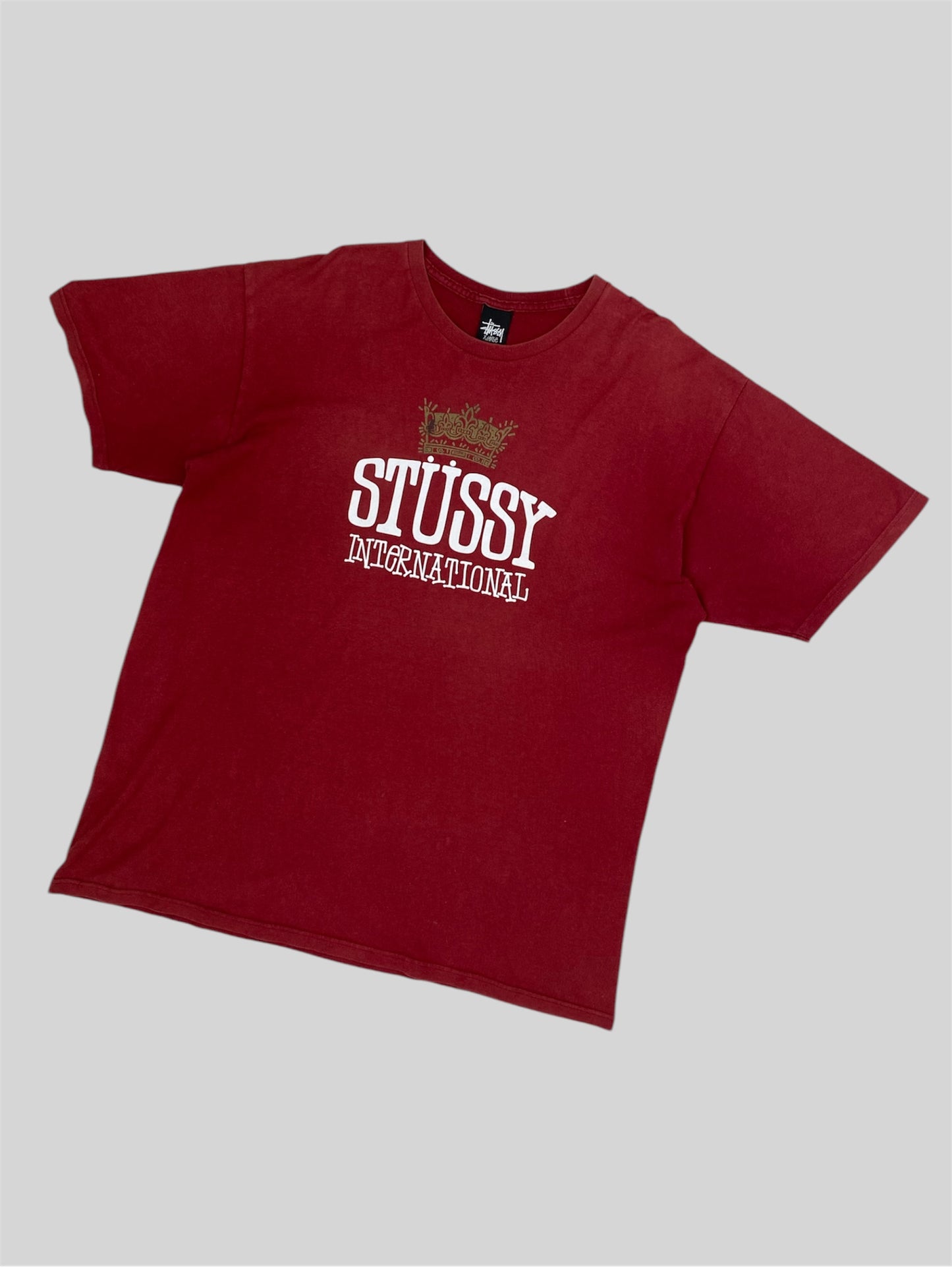 Vintage Stussy International Spellout T Shirt Red X-Large