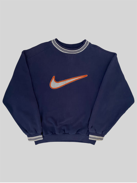 Vintage Nike Embroidered Tick Pullover Sweatshirt Navy Medium