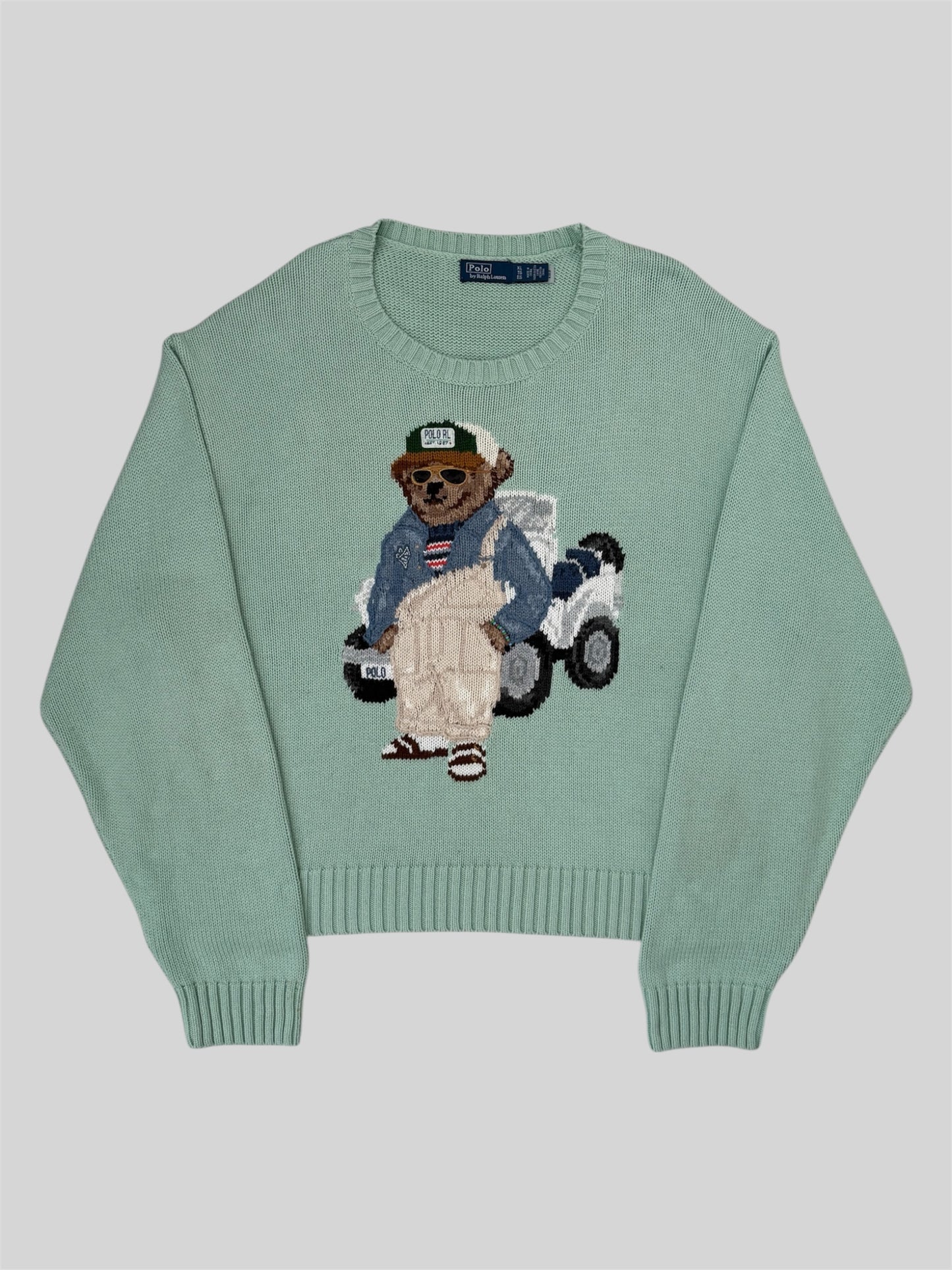 Authentic Polo Ralph Lauren Bear Knitted Jumper Celadon Green XL £449RRP QR SCAN