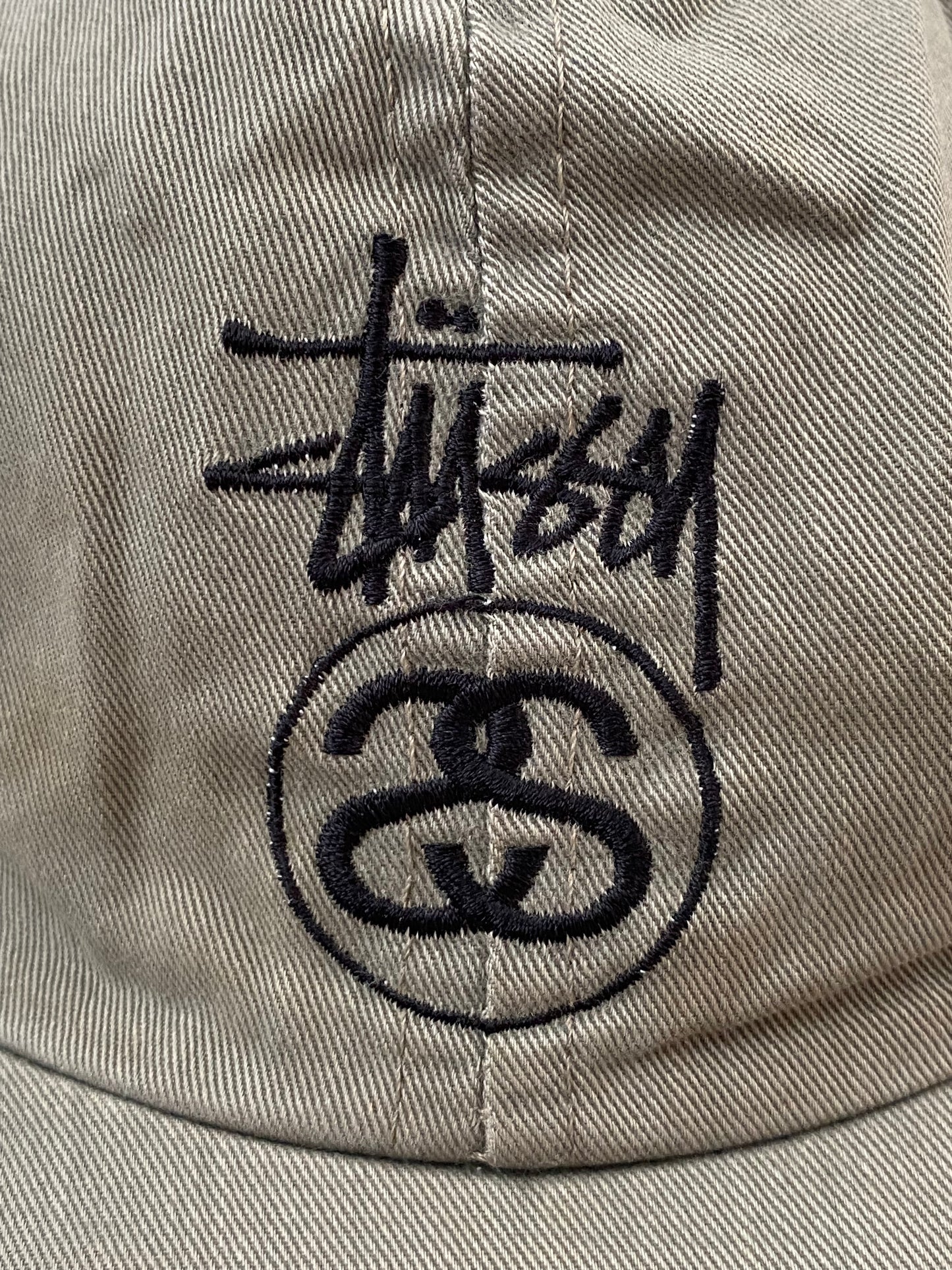 Vintage Stussy 90s Embroidered Spellout Emblem Baseball Cap Khaki One Size