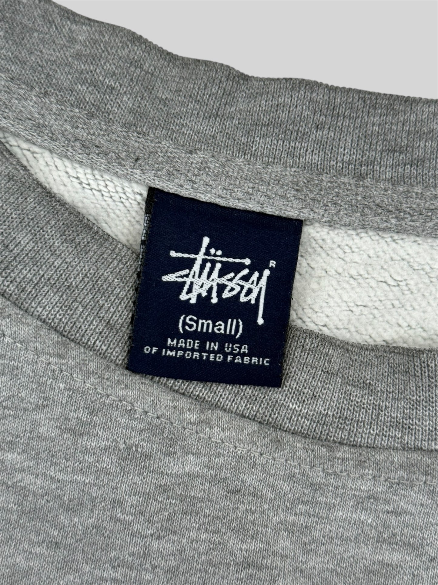 Rare Vintage Stussy 1990s American Spellout Pullover Sweatshirt Light Grey Small