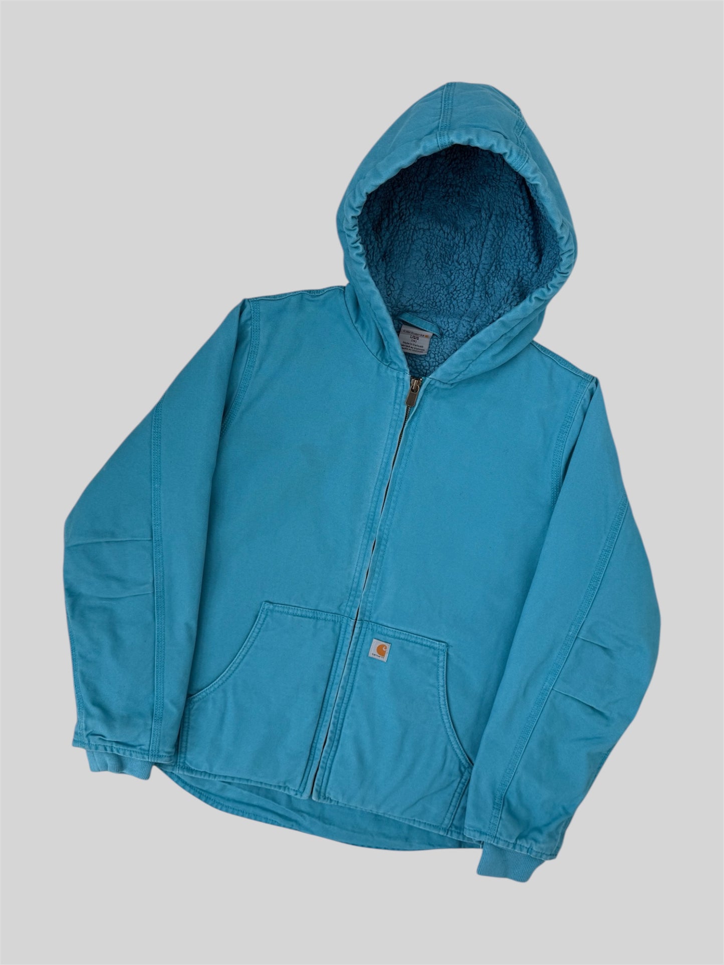 Vintage Carhartt 2000s Sherpa Lined Jacket RN 13706 Light Blue Large Age 14