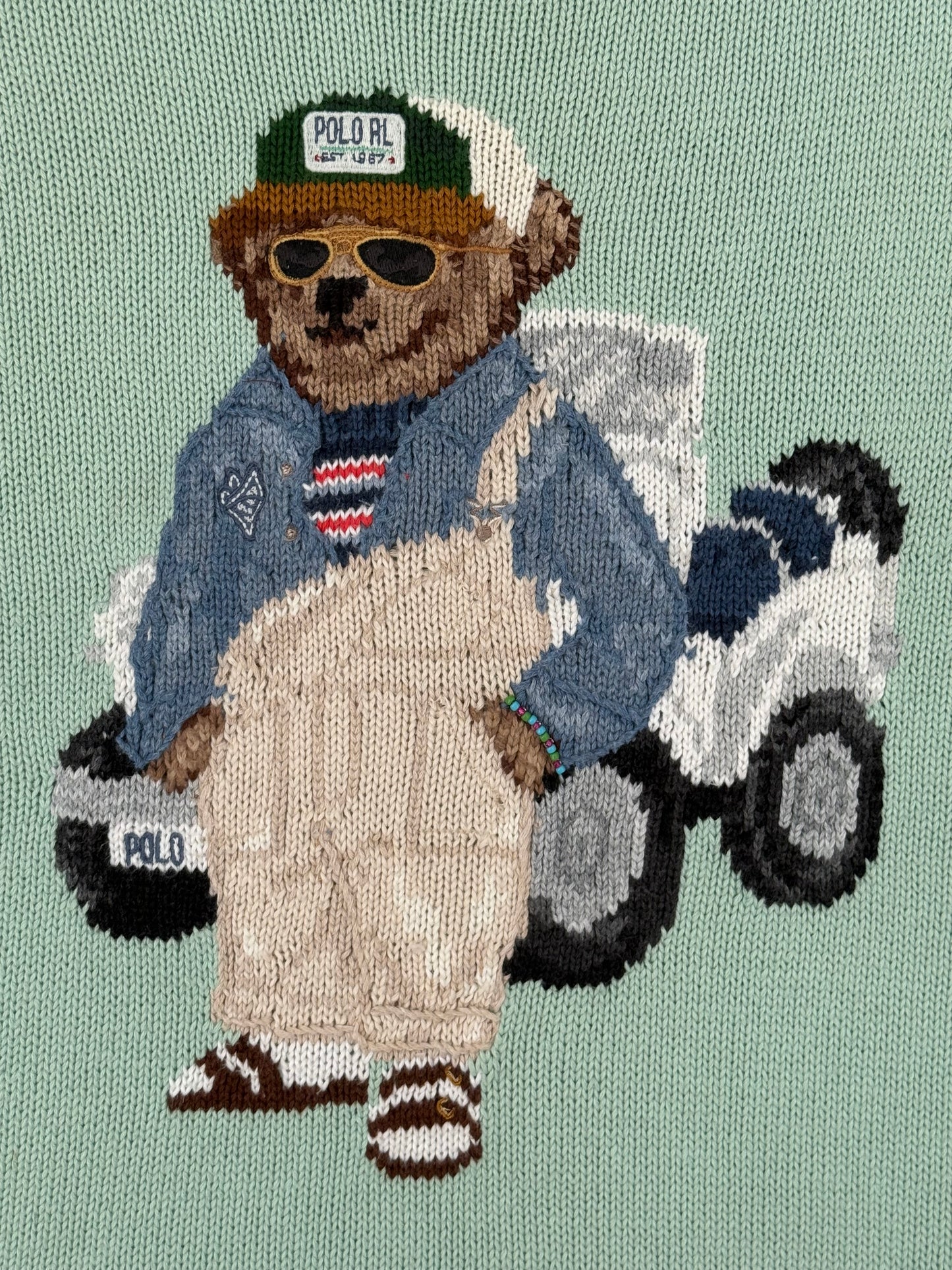 Authentic Polo Ralph Lauren Bear Knitted Jumper Celadon Green XL £449RRP QR SCAN