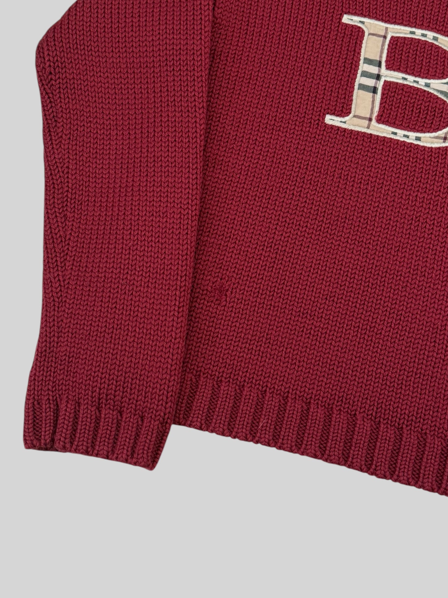 Vintage Burberry Kids Nova Check Emblem Knitted Jumper Red Age 8