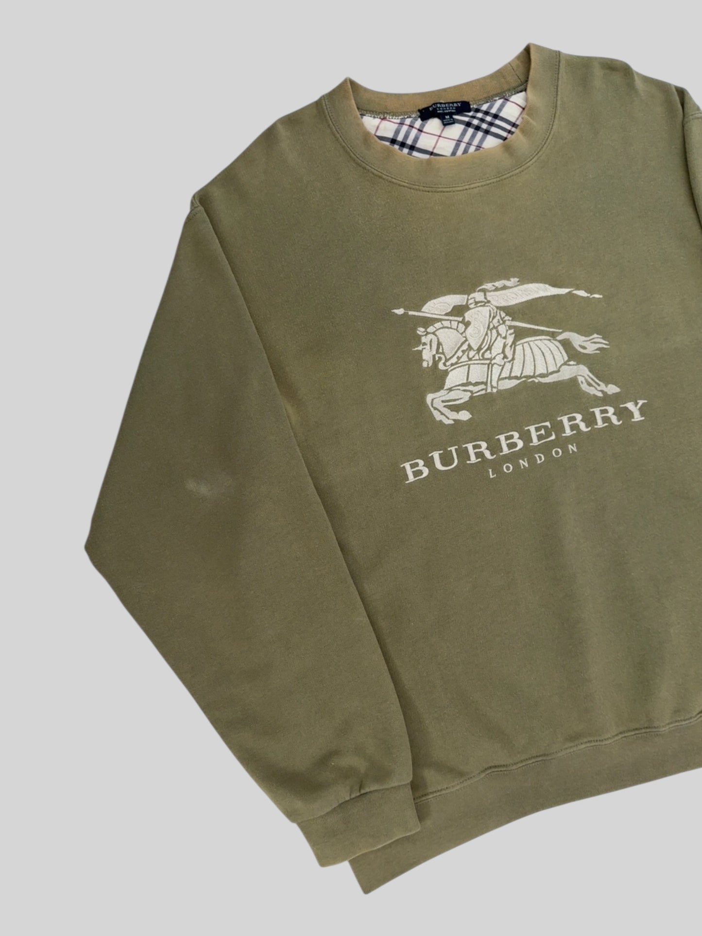 Vintage Burberry Embroidered Spellout Pullover Sweatshirt Light Green Medium