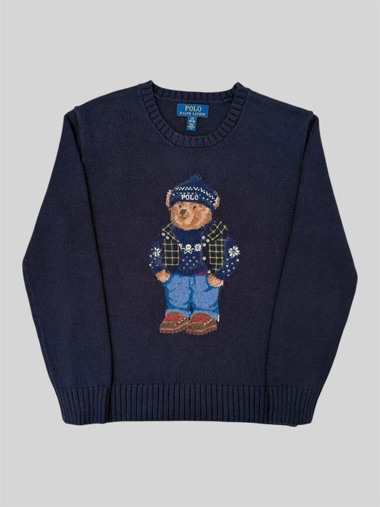 Authentic Polo Ralph Lauren Teddy Bear Pullover Knitted Jumper Navy L (14-16)