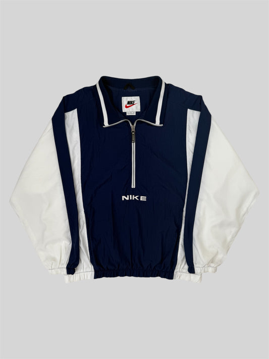 Vintage Nike Embroidered Spellout Quarter Zip Windbreaker Jacket Blue Large