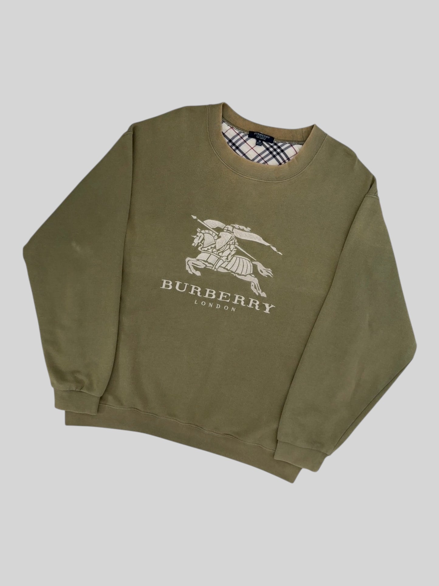 Vintage Burberry Embroidered Spellout Pullover Sweatshirt Light Green Medium