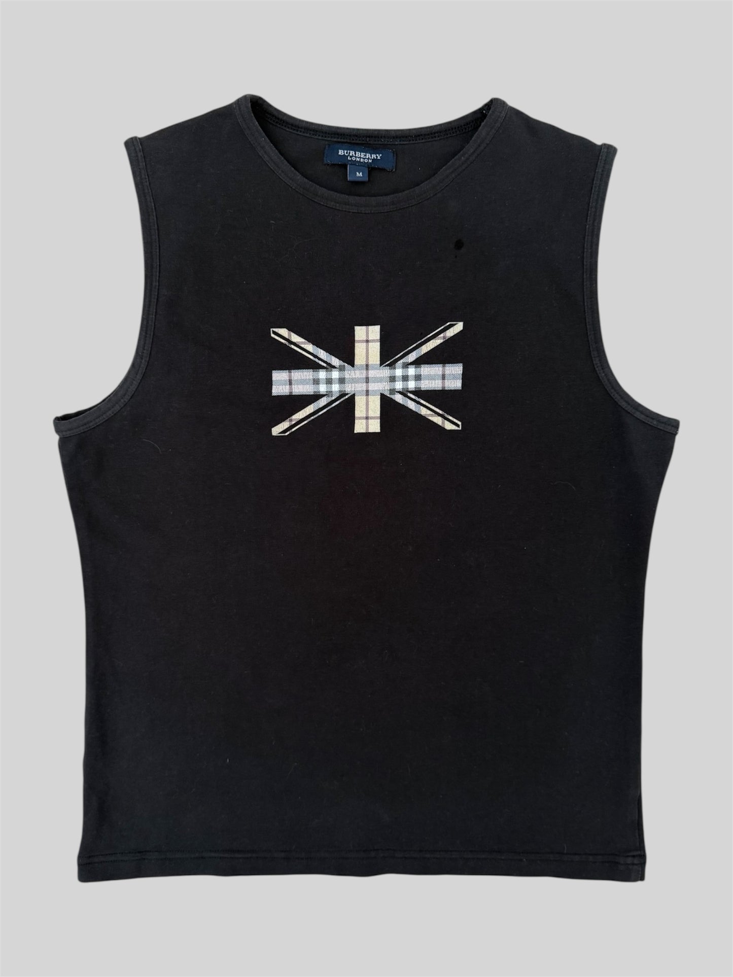 Vintage Burberry Women’s Nova Check Flag Tank Top Black Medium