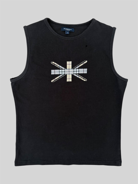 Vintage Burberry Women’s Nova Check Flag Tank Top Black Medium