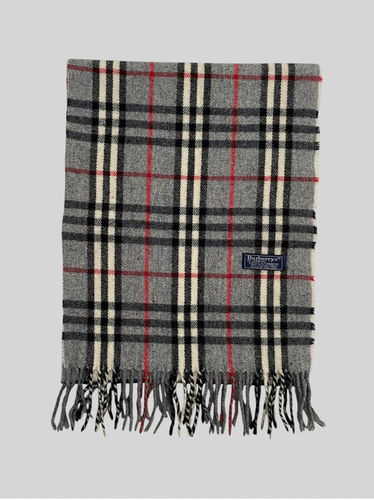 Vintage Burberry Nova Checkered 100% Cashmere Scarf Grey