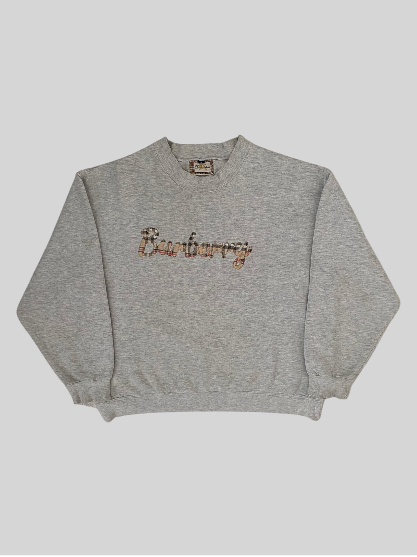 Vintage Burberry Embroidered Spellout Pullover Sweatshirt Light Grey Large