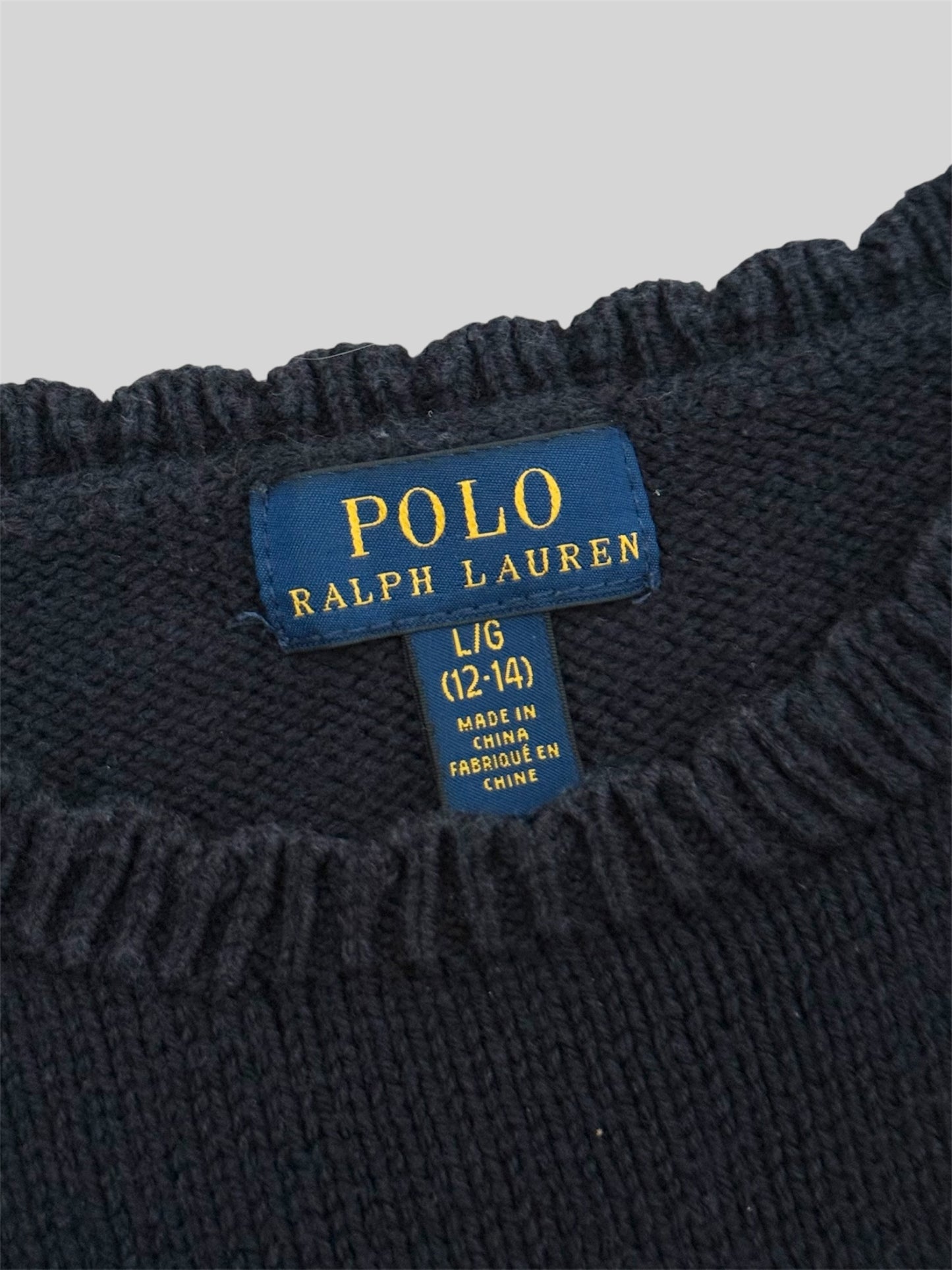 Authentic Polo Ralph Lauren Teddy Bear Knitted Pullover Jumper Navy L (12-14)