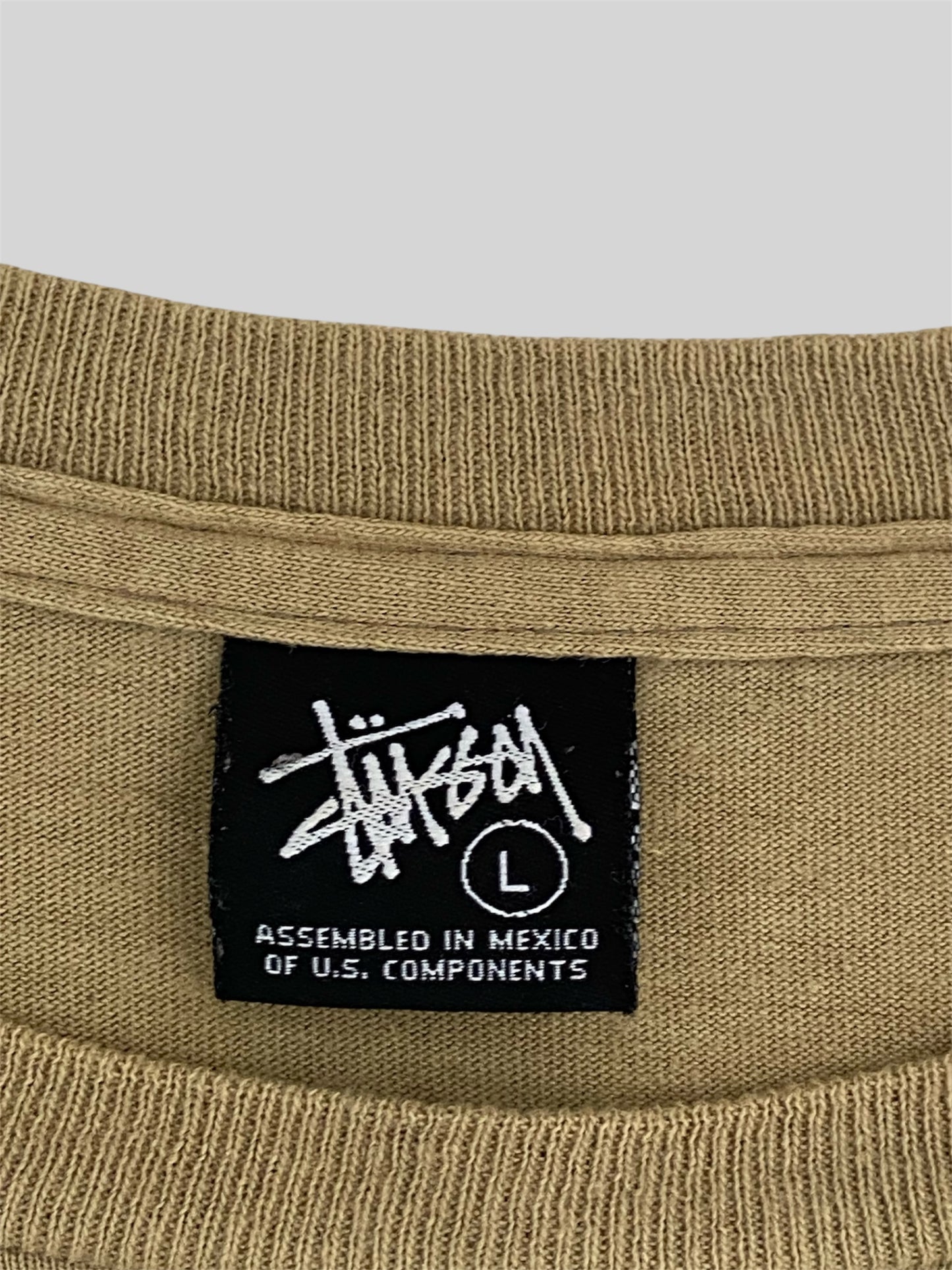 Vintage Stussy Worldwide Spellout T Shirt Beige Large