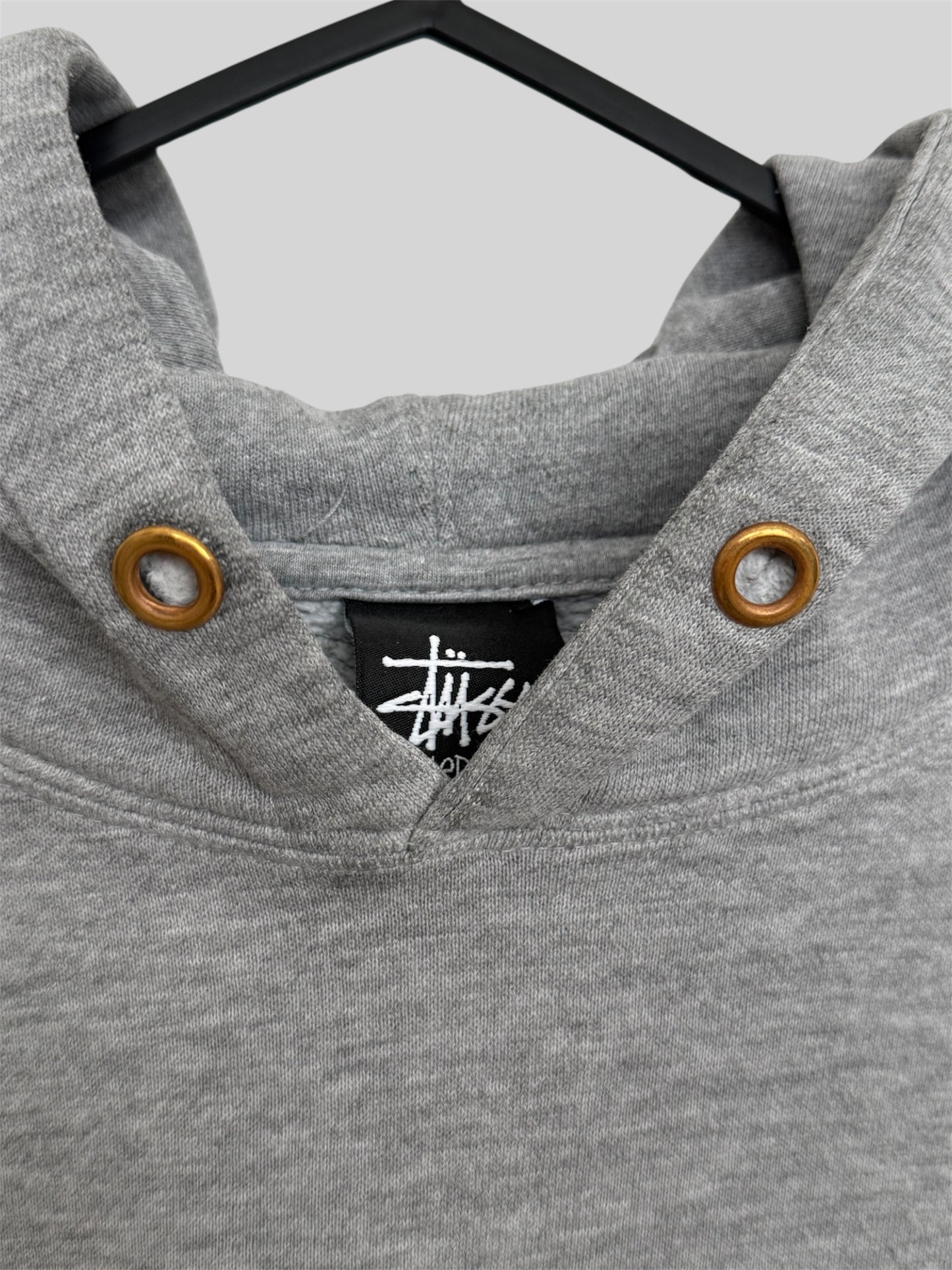 Authentic Stussy Printed Spellout Pullover Hoodie Light Grey Medium