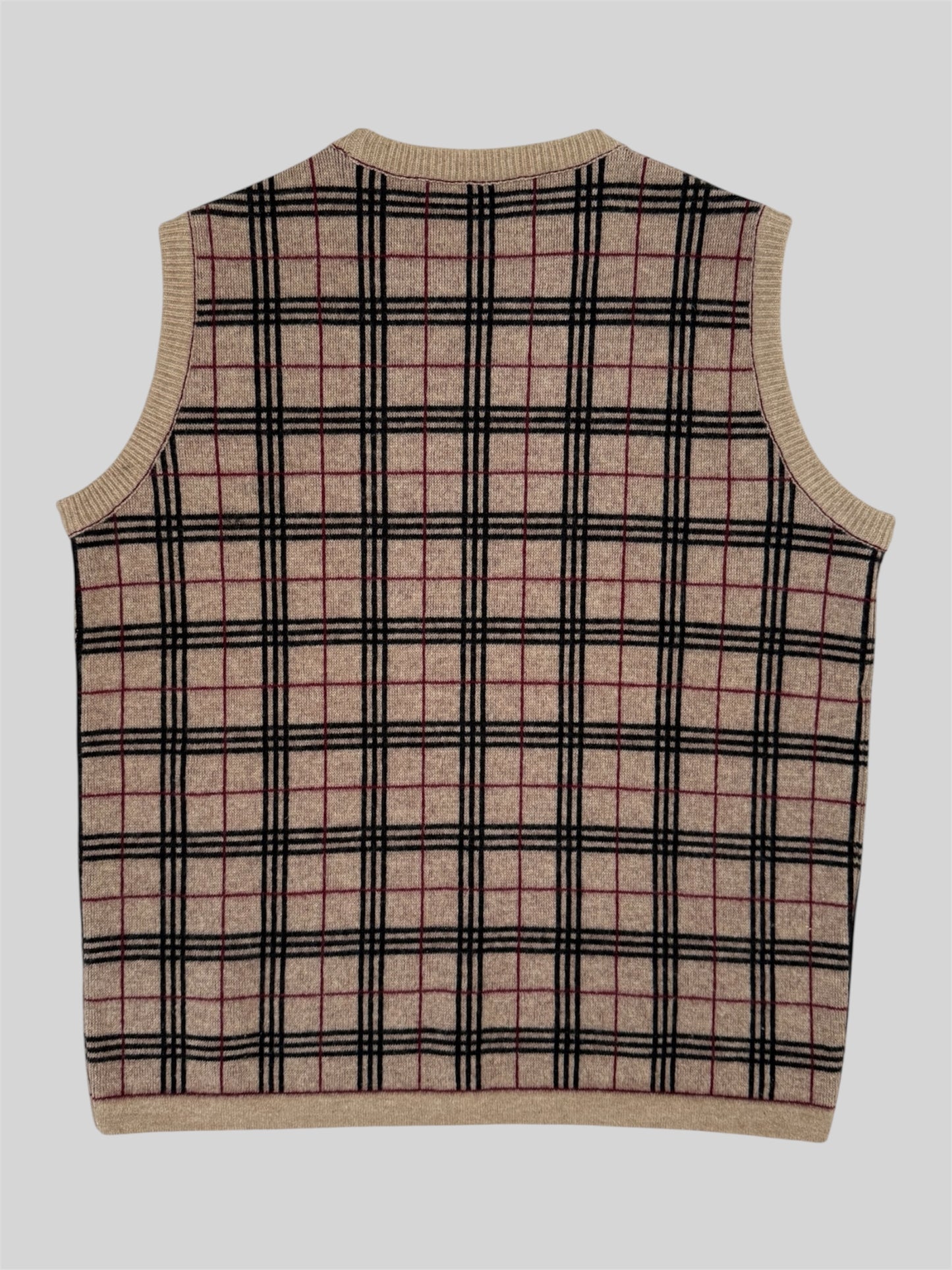 Vintage Burberry 90s Nova Check Knitted Vest Jumper Beige Medium Made In Italy