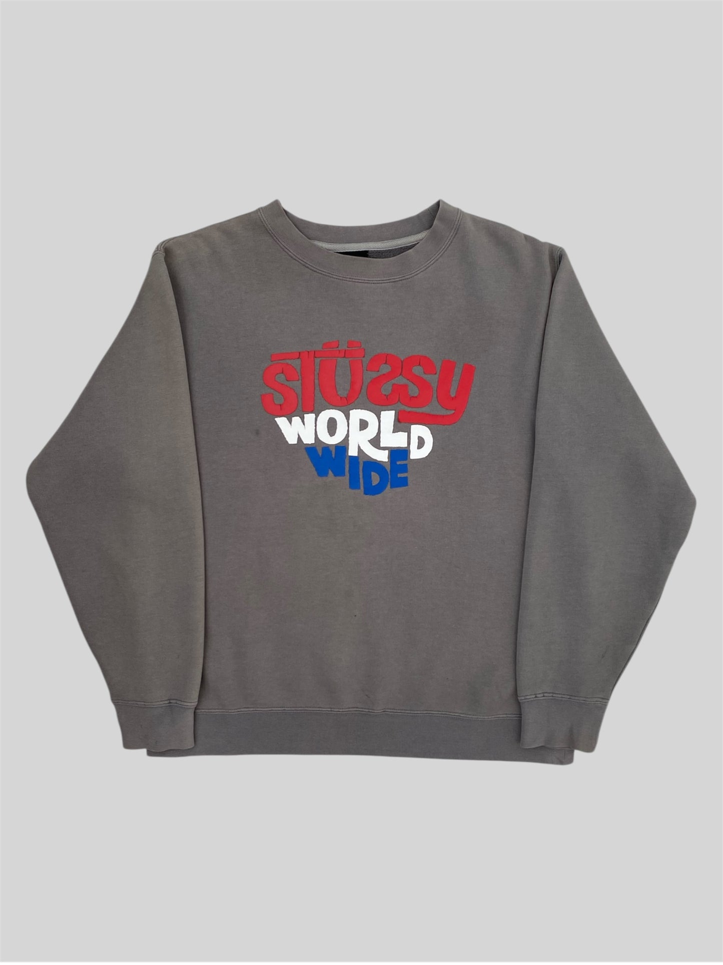 Vintage 2000s Stussy Spellout Pullover Sweatshirt Grey Small