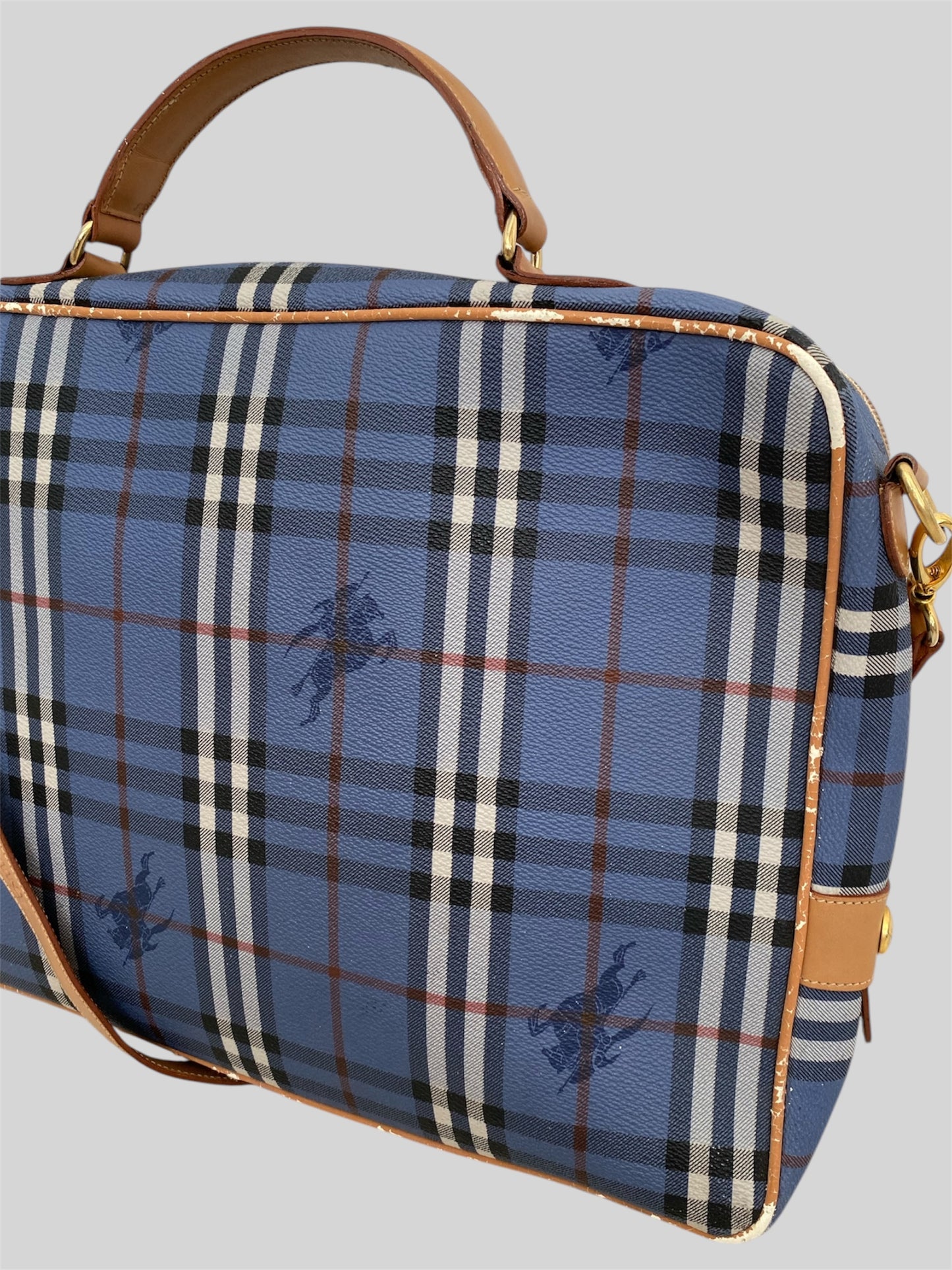 Vintage Burberry Nova Check Messenger Laptop Bag With Attachable Strap Blue