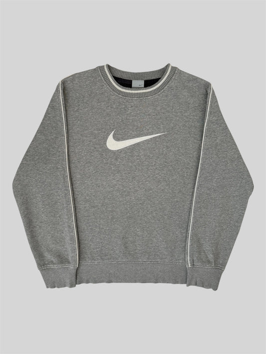 Vintage Nike 2000s Embroidered Emblem Pullover Sweatshirt Light Grey Medium