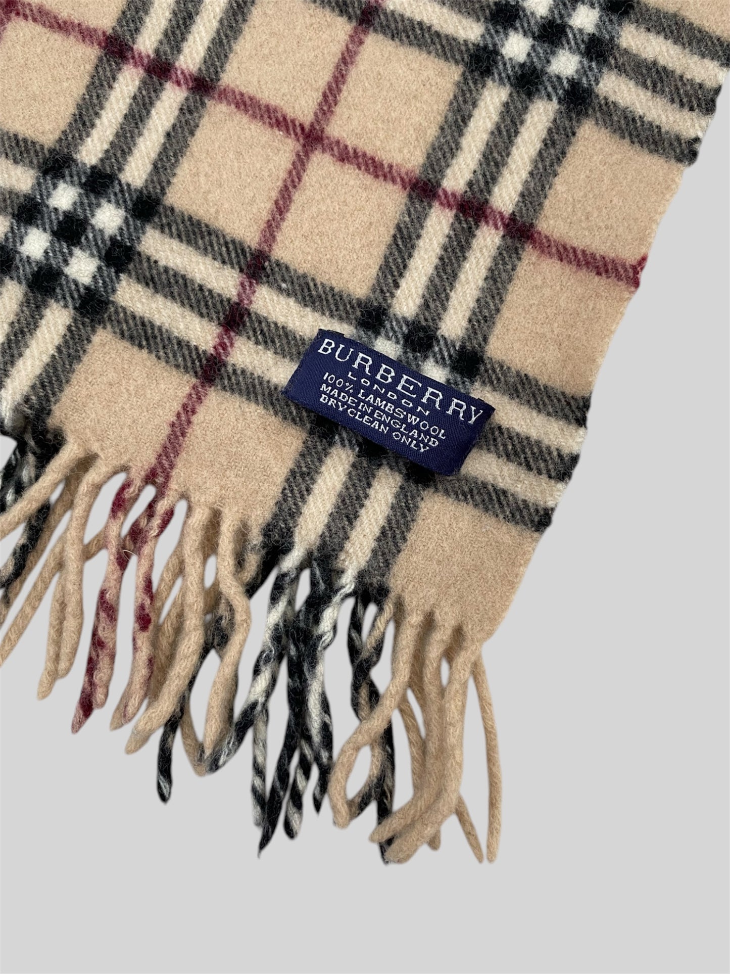 Vintage Burberry Nova Checkered 100% Lambswool Scarf Beige