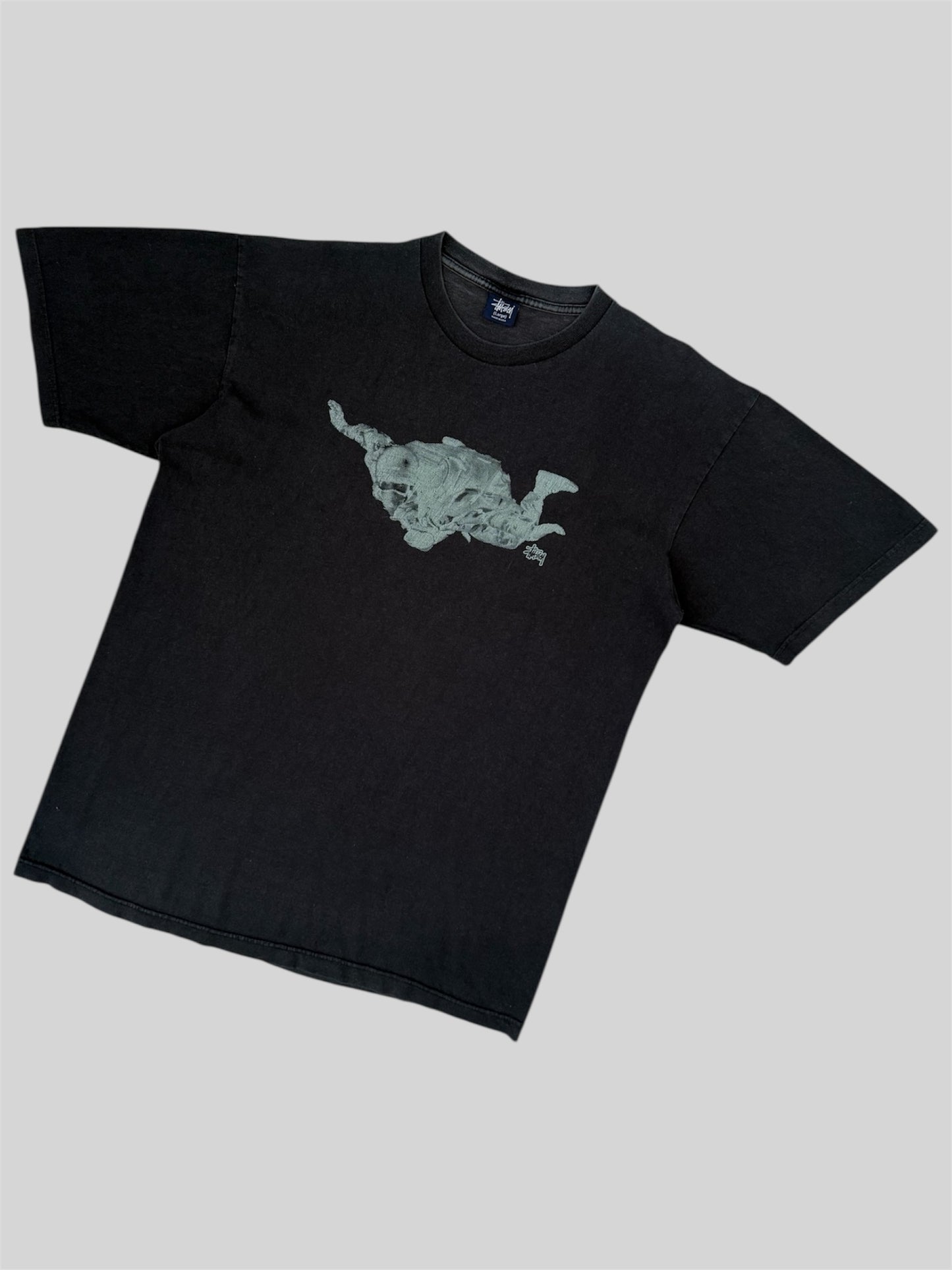 Vintage Stussy 90s Skydiving Soldier Graphic Print Shirt Black Large Made In USA