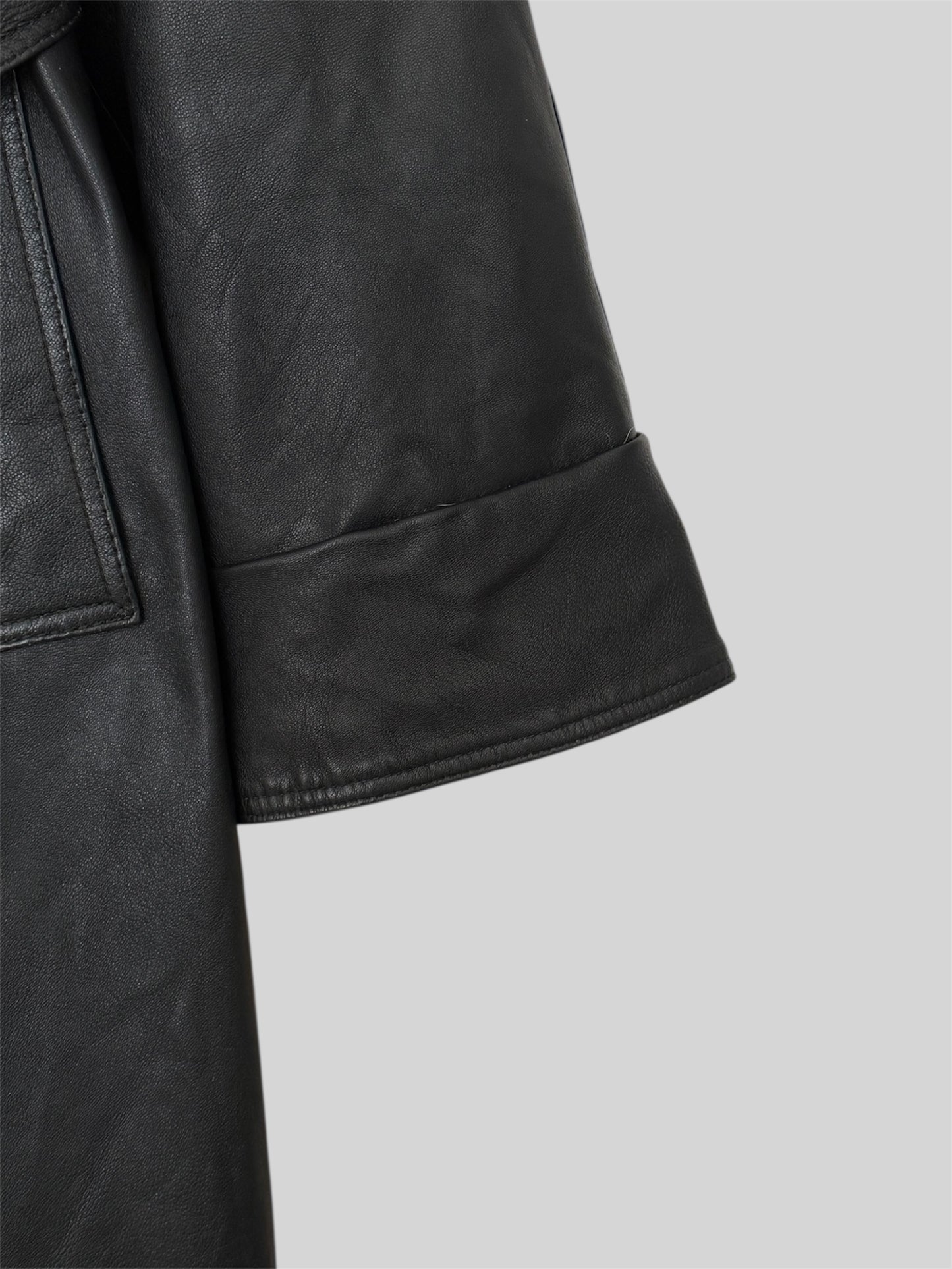 Rare 1990s Burberry Men’s Regular Fit Leather Trench Coat Black Size Medium