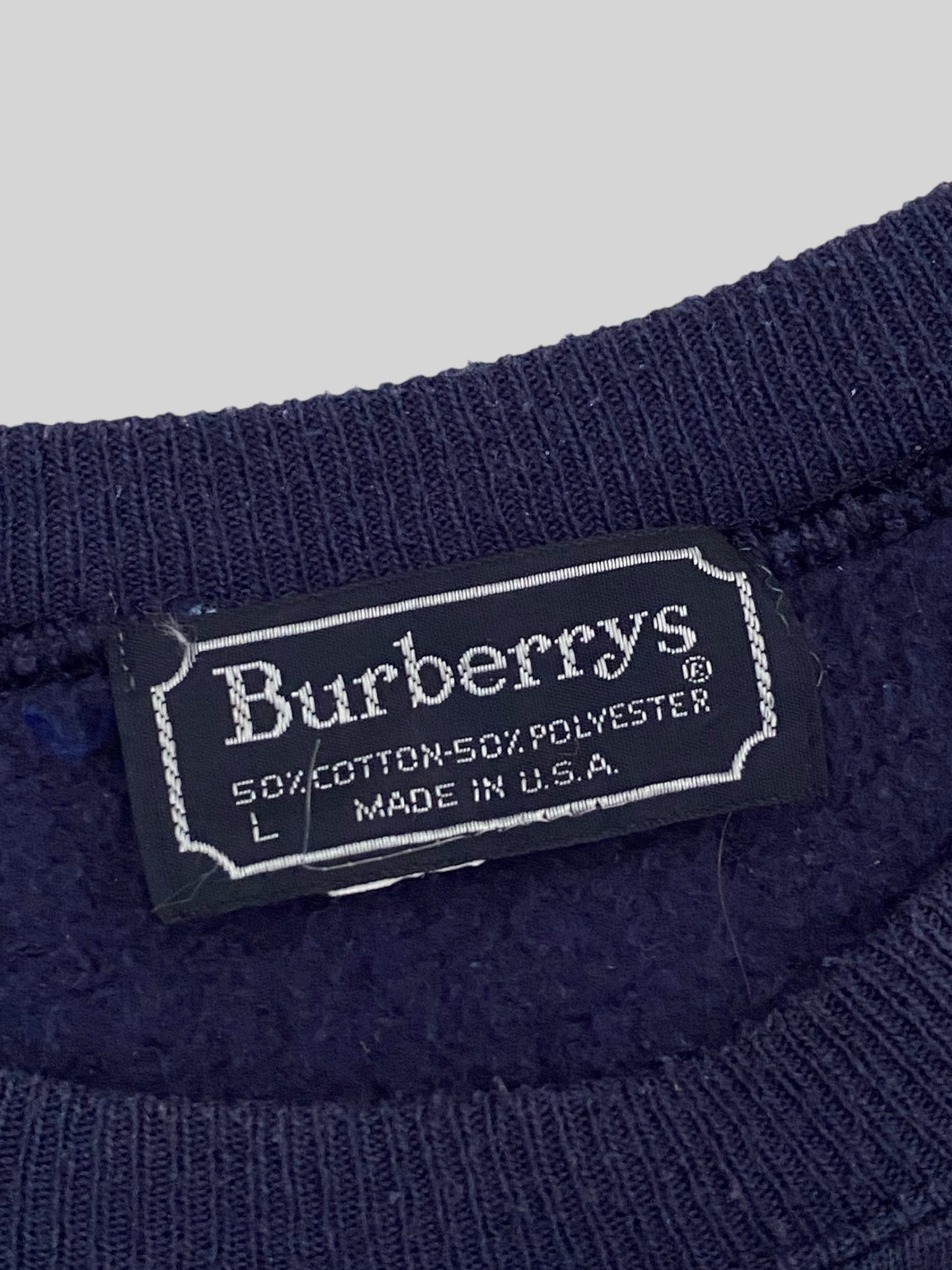 Vintage Burberry Felt Spellout Pullover Sweatshirt Navy Large