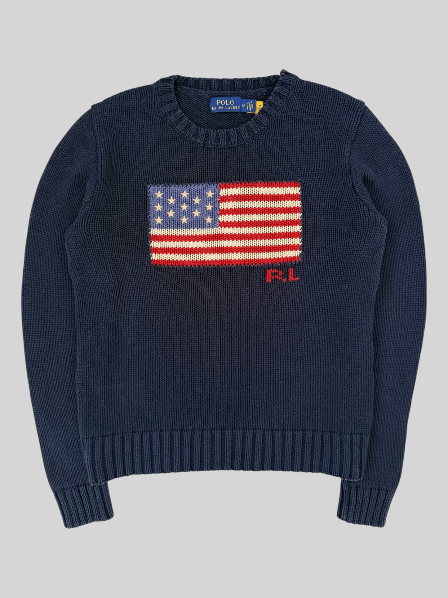 Authentic Polo Ralph Lauren USA Knitted Pullover Jumper Navy Medium *QR CODE*