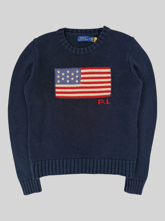Authentic Polo Ralph Lauren USA Knitted Pullover Jumper Navy Medium *QR CODE*