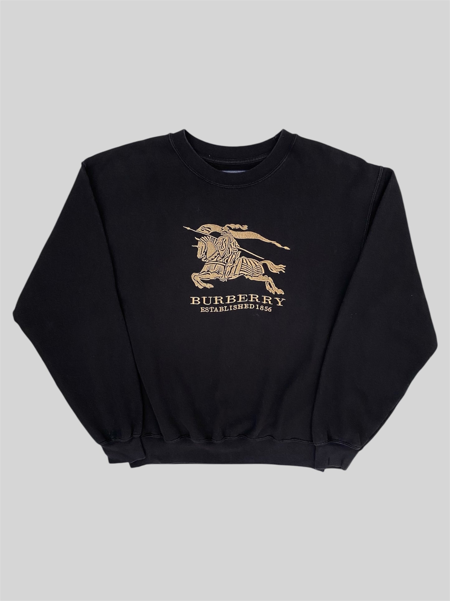 Vintage Burberry Embroidered Spellout Pullover Sweatshirt Black Medium