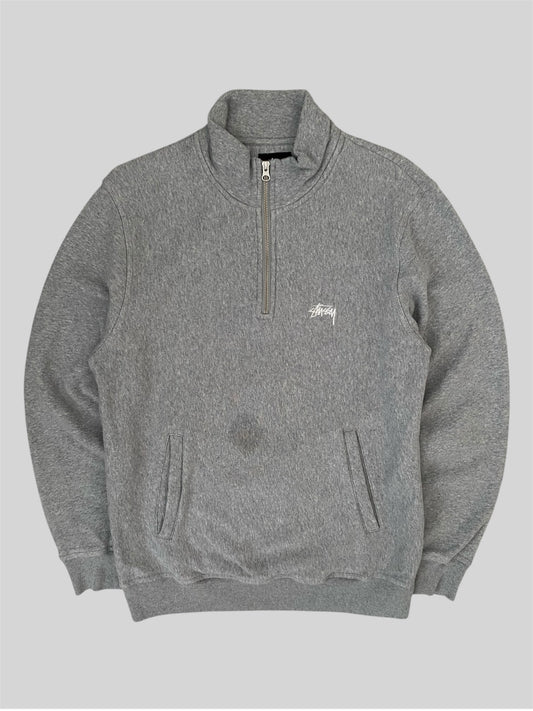 Stussy Embroidered Quarter Zip Pullover Sweatshirt Light Grey Medium