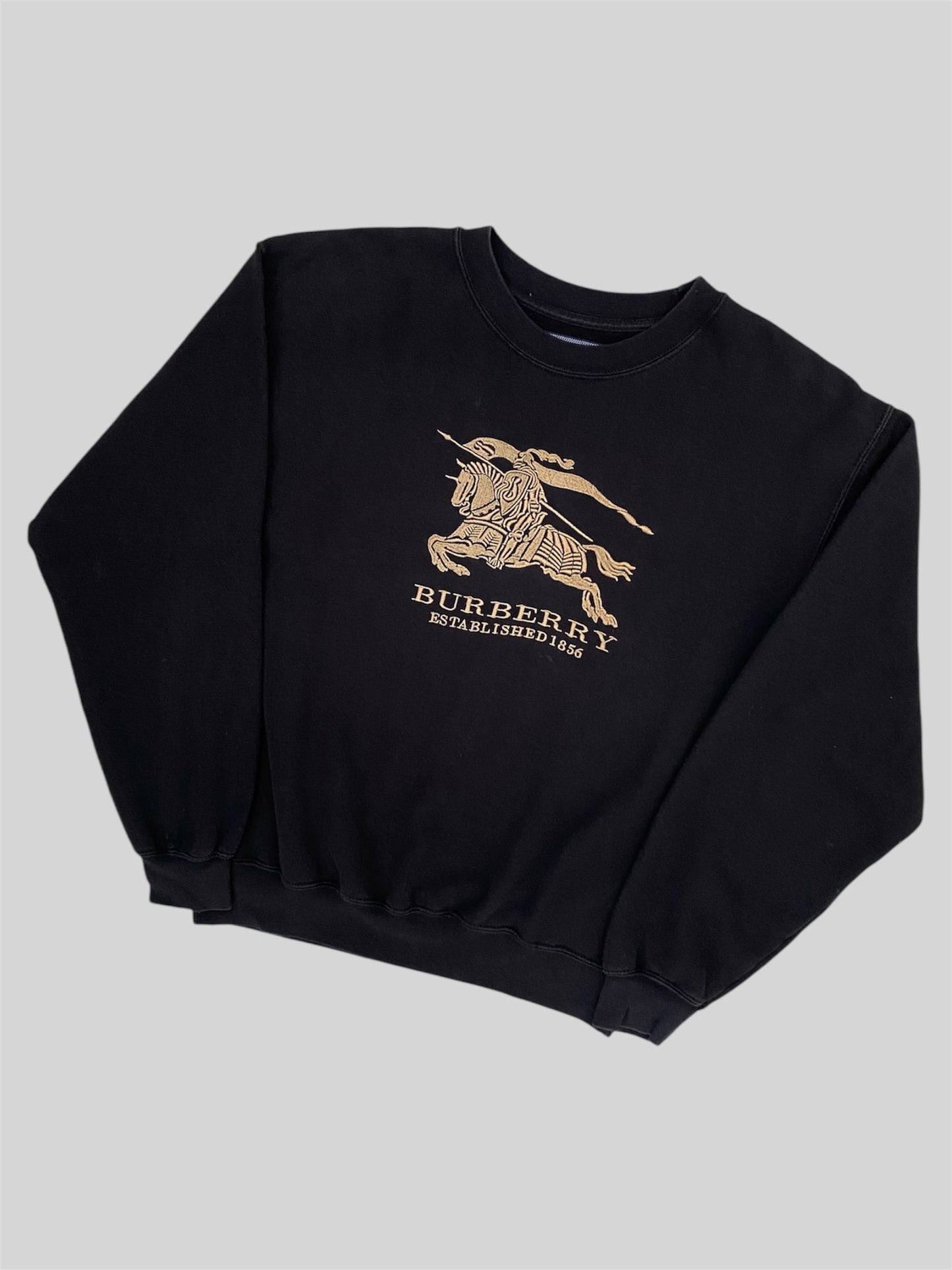 Vintage Burberry Embroidered Spellout Pullover Sweatshirt Black Medium