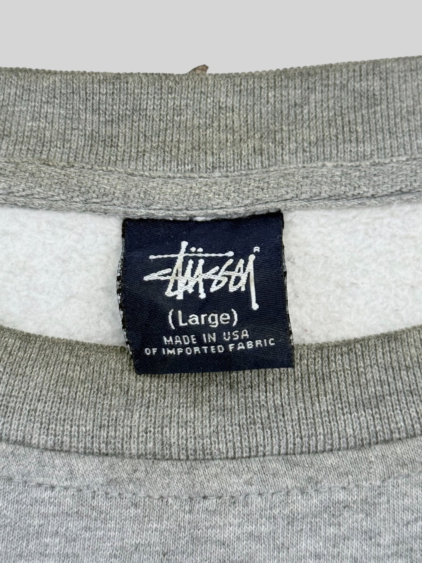 Vintage 1990s Stussy Graphic Print Pullover Sweatshirt Light Grey Large