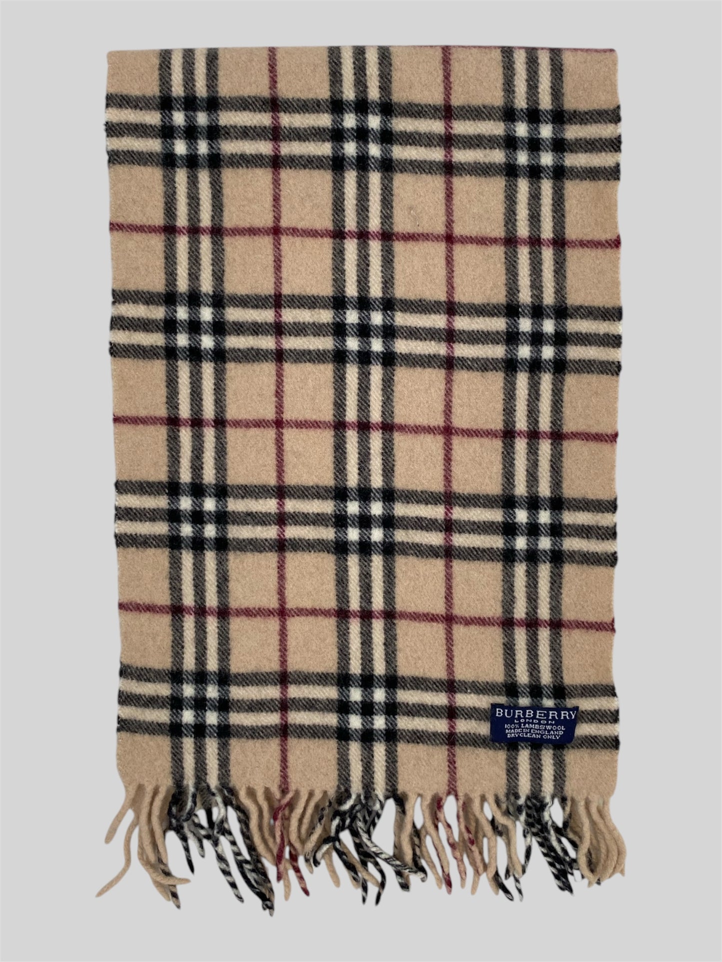 Vintage Burberry Nova Checkered 100% Lambswool Scarf Beige