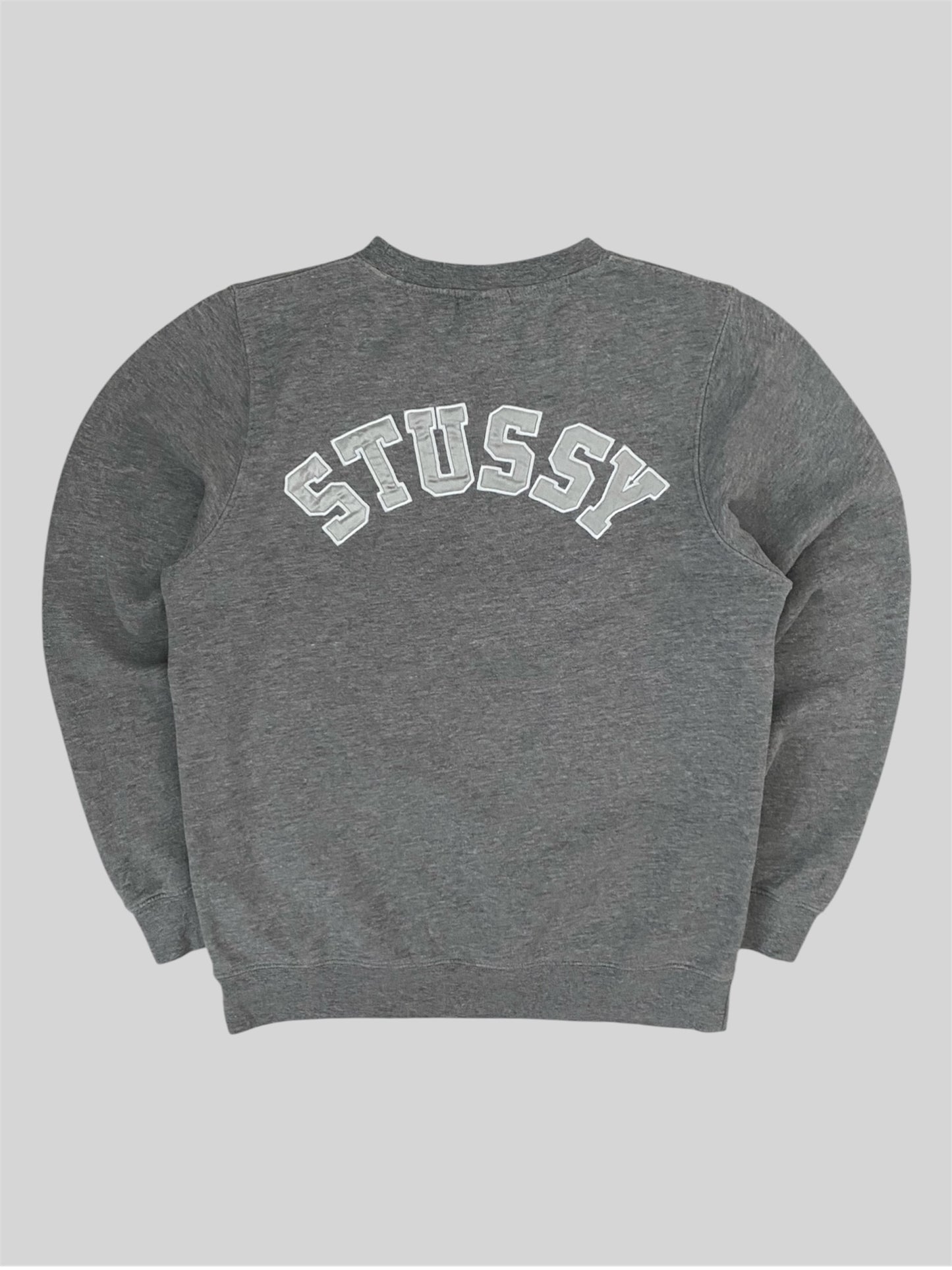 Vintage Stussy Embroidered Pullover Sweatshirt Light Grey Medium