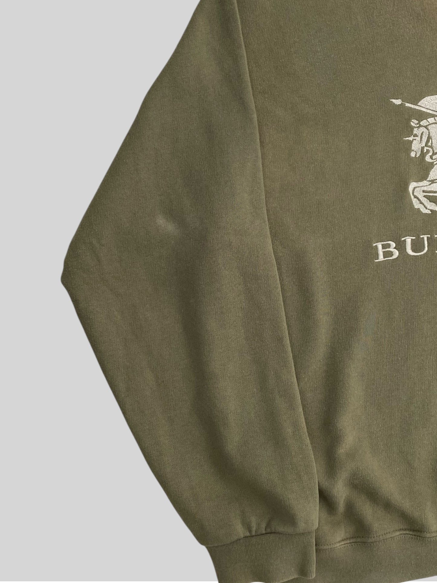 Vintage Burberry Embroidered Spellout Pullover Sweatshirt Light Green Medium