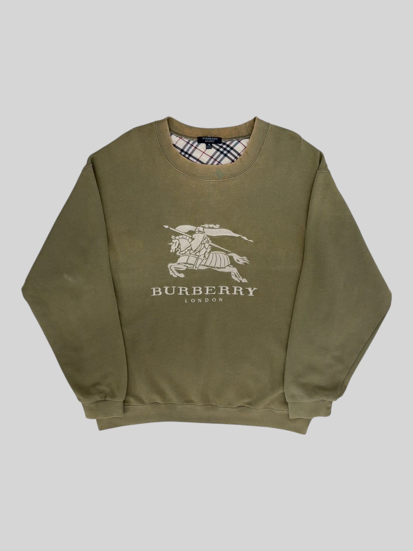 Vintage Burberry Embroidered Spellout Pullover Sweatshirt Light Green Medium