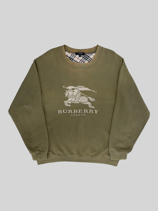 Vintage Burberry Embroidered Spellout Pullover Sweatshirt Light Green Medium